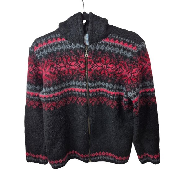 Kidka Icelandic Sweater Womens M Gray Wool Cardigan Full Zip Long Sleeve Hooded - Picture 1 of 8